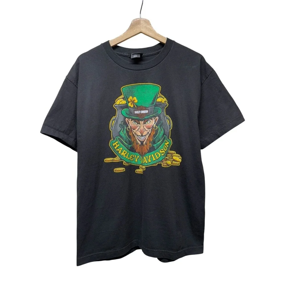 Harley Davidson Leprechaun St.‎ Patricks Day T Shirt L Black Green Pot of Gold